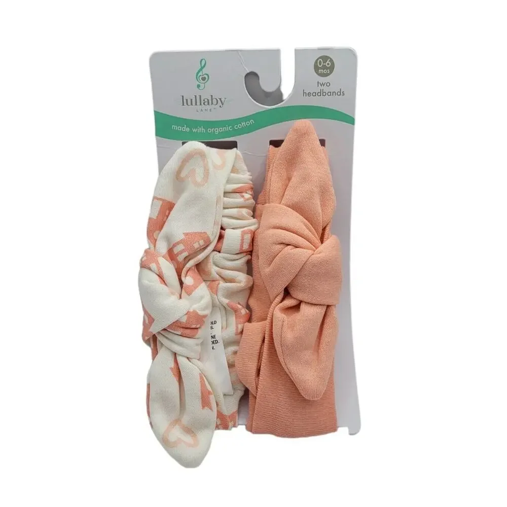 Lullaby Lane Set Of 2 Coral White Heart House Organic Cotton Baby Headbands New